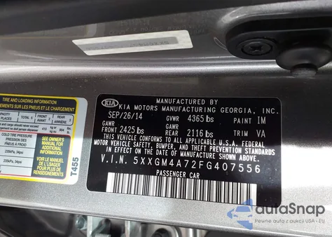 2015 Kia Optima Lx from USA, damaged, VIN 5XXGM4A72FG407556